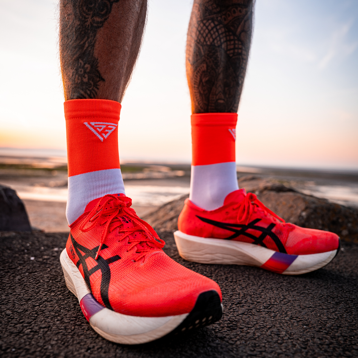 iS3 Performance crew running socks in orange, cushioned compression sock, pair
