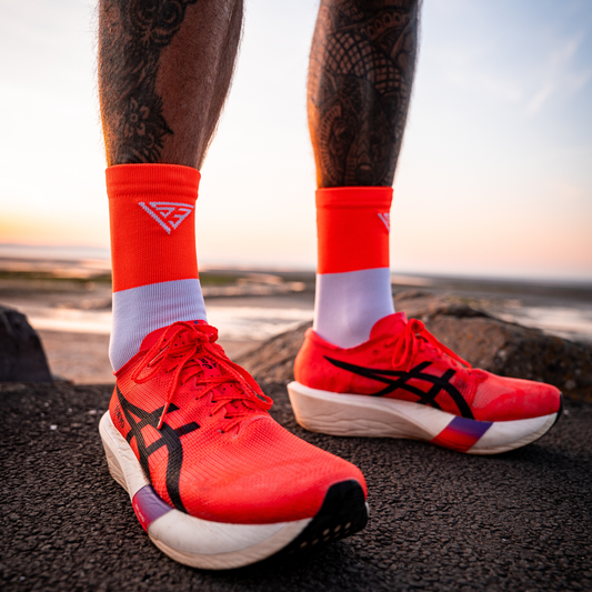 iS3 Performance crew running socks in orange, cushioned compression sock, pair