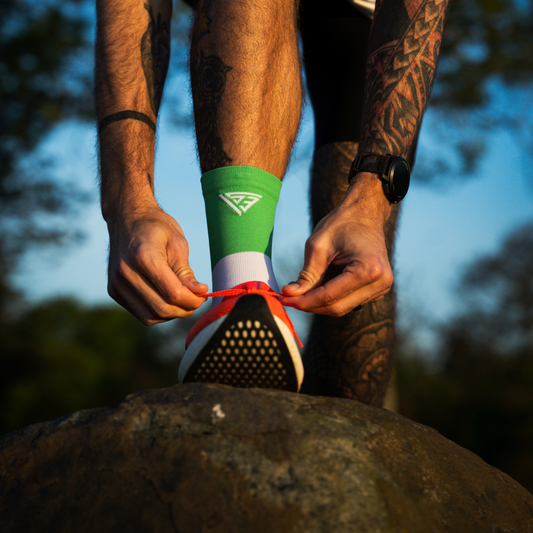 iS3 Performance crew running socks in green, cushioned compression sock, pair